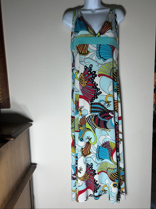 Dresses & Skirts - Psychedelic Peacock Bohemian Jersey Knit Maxi Dress, Size Medium